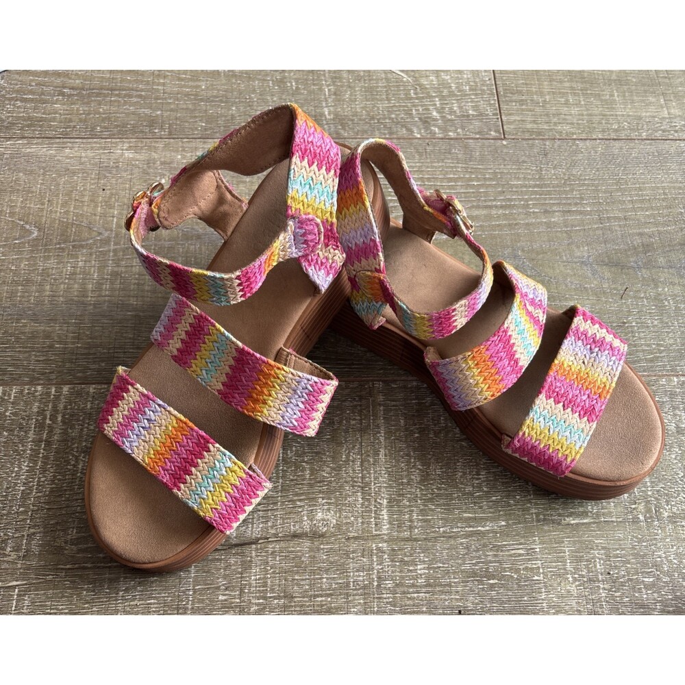 Blowfish Malibu Platform Sandals Sz 5M Rainbow Snap & Buckle Closure Open Toe